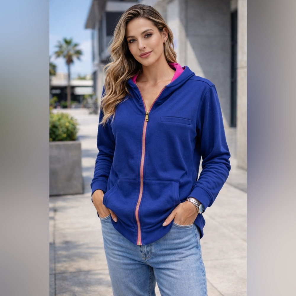 HUGO Royal Blue Hoodie with Vibrant Pink Lining
A3